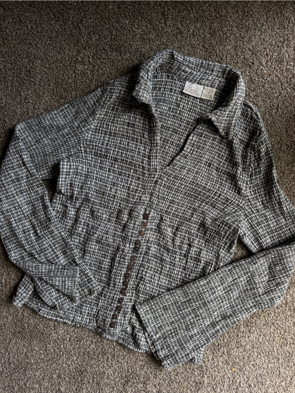 Gray Plaid Gauze Button-Front Top